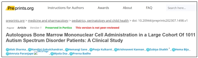 自体骨髓单核细胞在1011名自闭症谱系障碍患者中的应用:一项临床研究