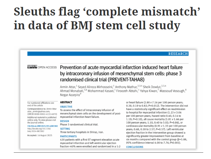 侦查人员在《英国医学杂志》干细胞研究的数据中发现“完全不匹配” 