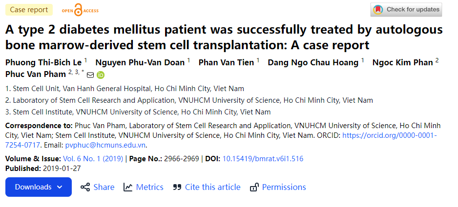 一例2型糖尿病患者经自体骨髓干细胞移植成功治愈：病例报告