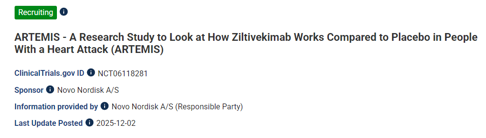ARTEMIS——一项研究，旨在比较齐尔蒂维单抗与安慰剂在心脏病患者中的疗效（ARTEMIS）