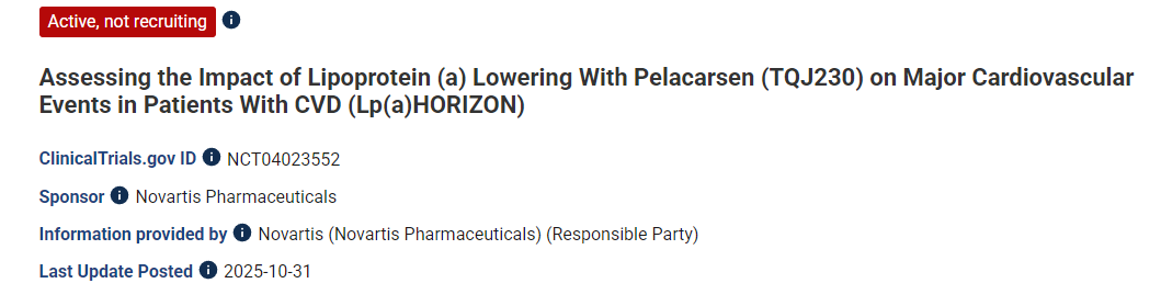 评估使用 Pelacarsen (TQJ230) 降低脂蛋白 (a) 对 CVD 患者主要心血管事件的影响 (Lp(a)HORIZON)