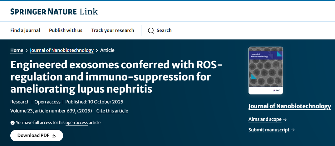 工程化外泌体通过调节活性氧和免疫抑制作用改善狼疮性肾炎 工程化外泌体通过调节活性氧和免疫抑制作用改善狼疮性肾炎