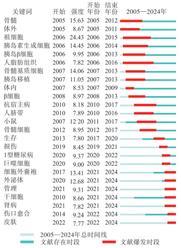 图3 引文爆发次数最多的前25个关键词爆发分析