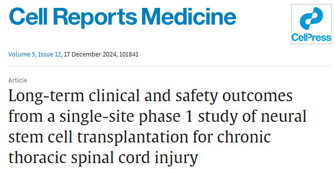 一项单中心 I 期研究评估神经干细胞移植治疗慢性胸椎脊髓损伤的长期临床和安全性结果