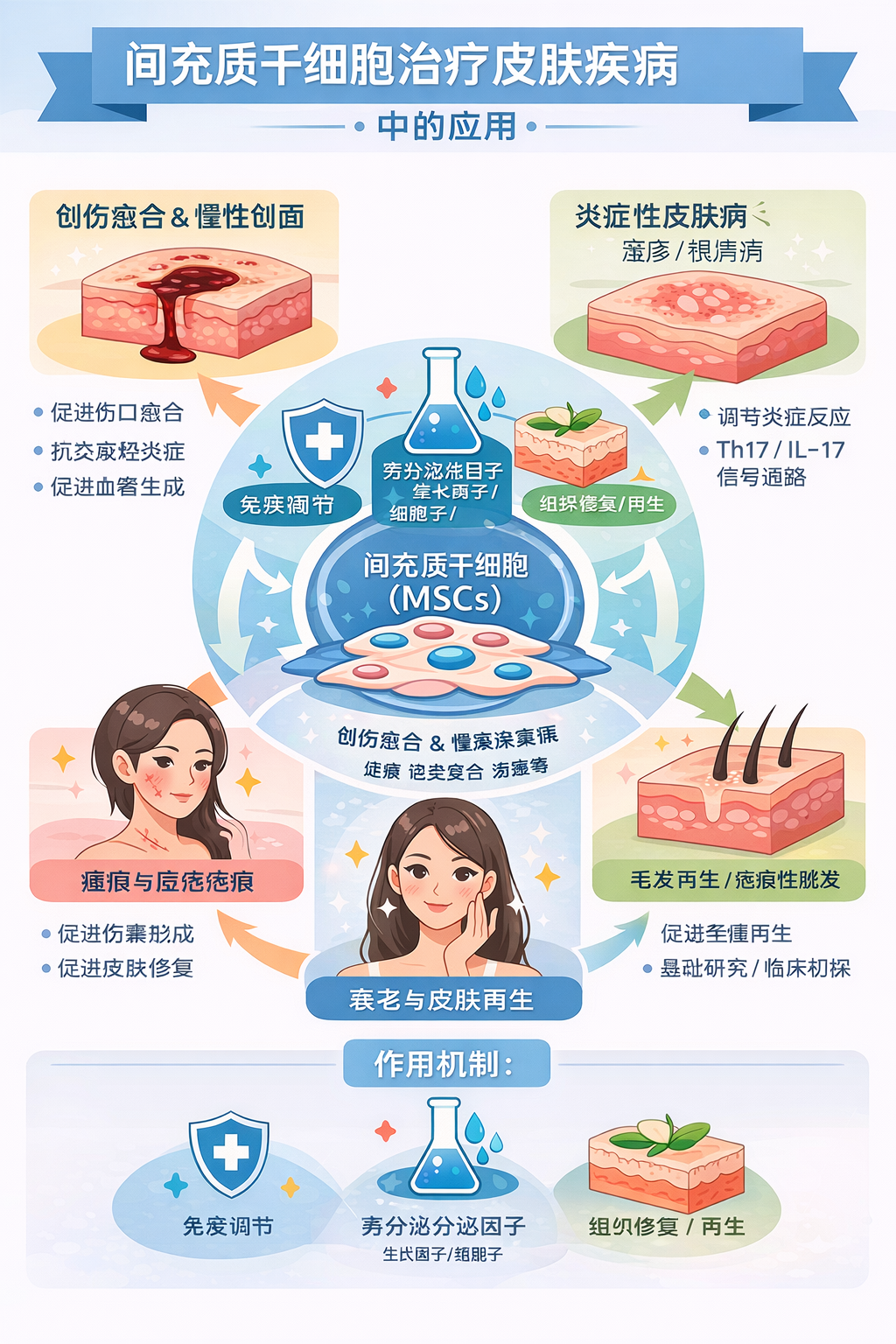 间充质干细胞治疗5大种类皮肤病中的应用：从作用机制到临床研究进展