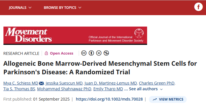 异体骨髓间充质干细胞治疗帕金森病:一项随机试验 异体骨髓间充质干细胞治疗帕金森病:一项随机试验