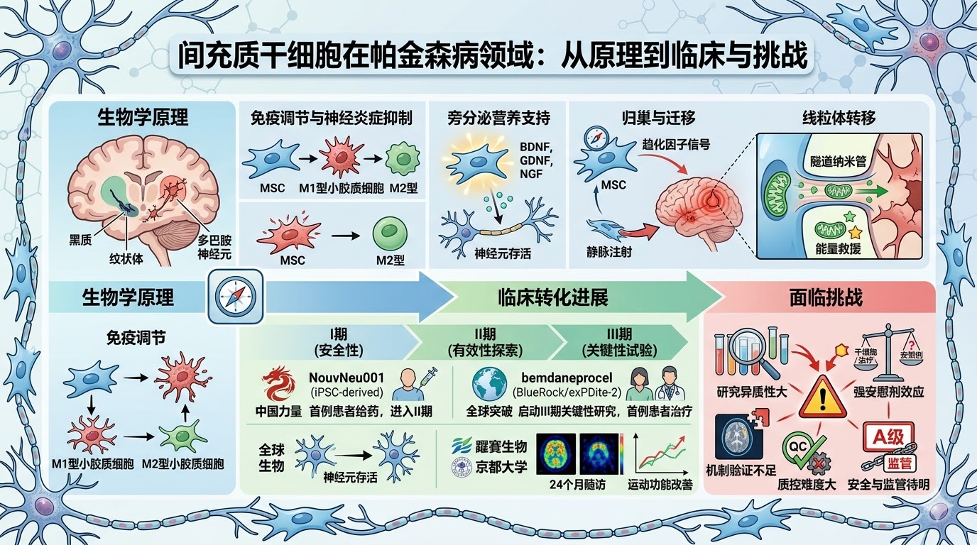 从生物学原理到关键临床试验:间充质干细胞治疗帕金森病的应用现状与挑战 从生物学原理到关键临床试验:间充质干细胞治疗帕金森病的应用现状与挑战