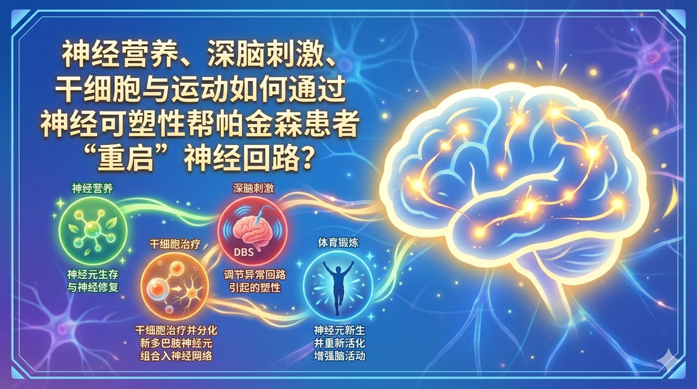 神经营养、深脑刺激、干细胞疗法与运动如何通过神经可塑性帮帕金森患者重获运动能力？
