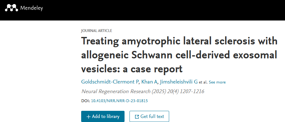 利用同种异体雪旺细胞来源的外泌体囊泡治疗肌萎缩侧索硬化症:病例报告 利用同种异体雪旺细胞来源的外泌体囊泡治疗肌萎缩侧索硬化症:病例报告